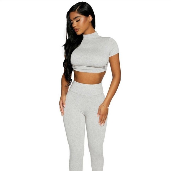 Naked Wardrobe Ruched to the T-ie Crop Top in Heather Grey - Picture 2 of 3